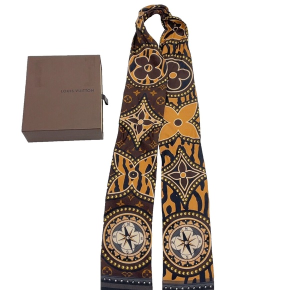LOUIS VUITTON - Bandeau Brown Silk Scarf R1.080 - Picture 1 of 4
